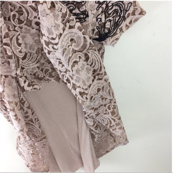 FREE PEOPLE Beautiful Dreamer Cream Floral Lace Black Boho Embroidered Dresss - Picture 13 of 15